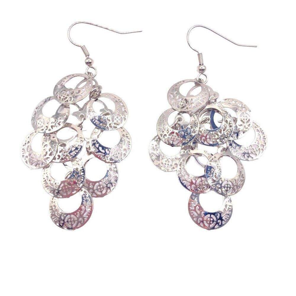 Silver filigree layered dangle earrings